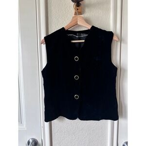 No Tags Vintage Velvet Vest Deep Blue/Black w/ Buttons & Scalloped Collar S/M